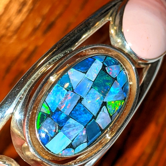Jay King Jewelry - Mosaic Opal and Peruvian Pink Opal Sterling Silver Bangle Bracelet